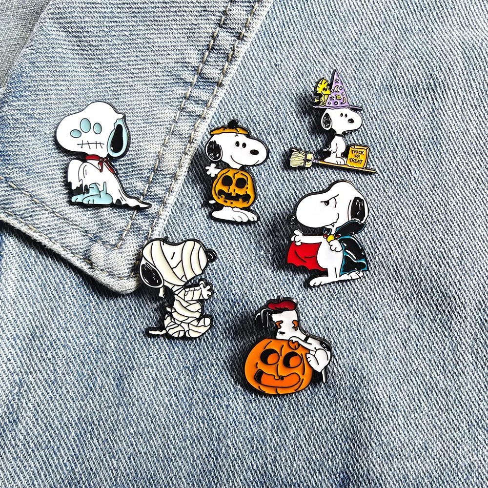 6Pcs Snoopy Halloween Enamel Pins Set Cute Cartoon Dog Lapel Pins Backpack Gift