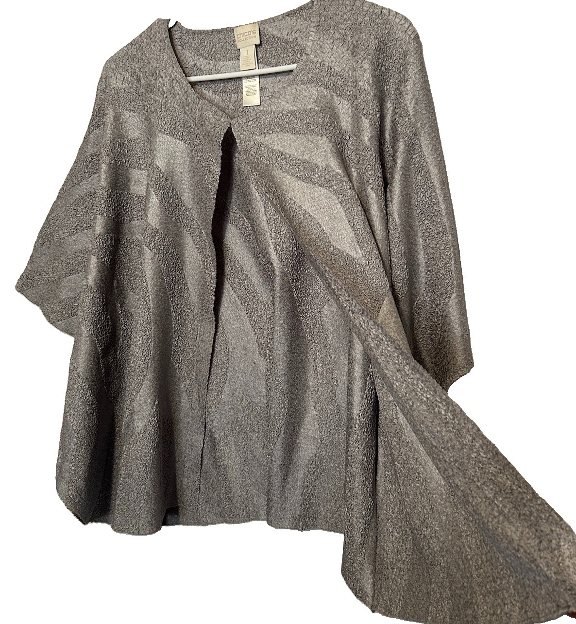 Chico\'s Lightweight Cardigan 1 Gray Textured Pattern Stretch Knit Outfit Topper