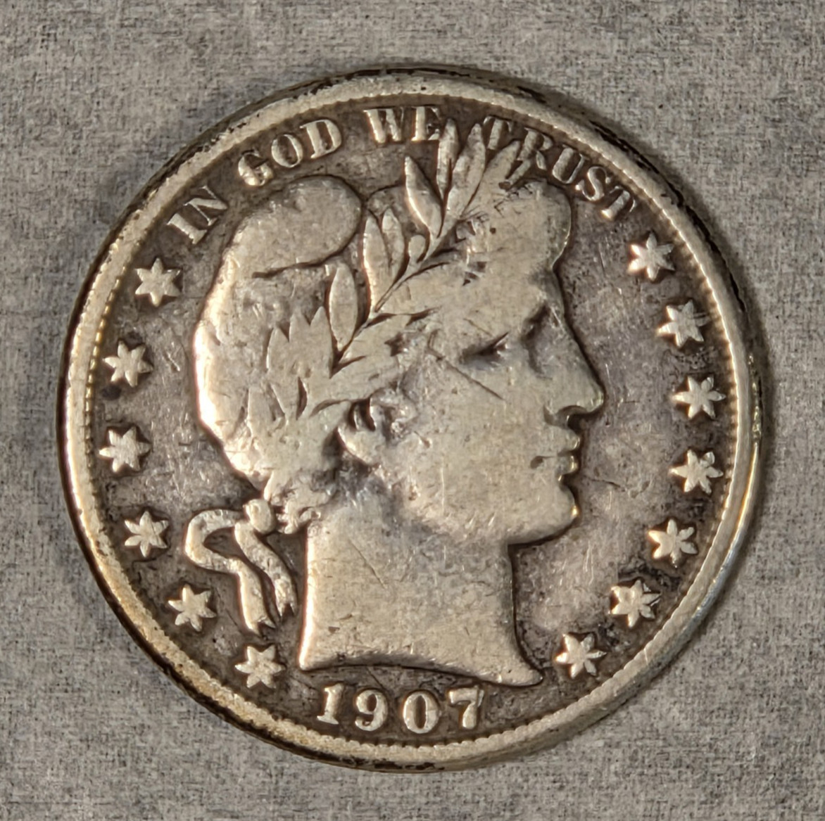 1907-O Barber Silver Half Dollar 50c New Orleans Mint Circulated VG Very Good 1907-O Barber Silver Half Dollar 50c New Orleans Mint Circulated VG Very Good
