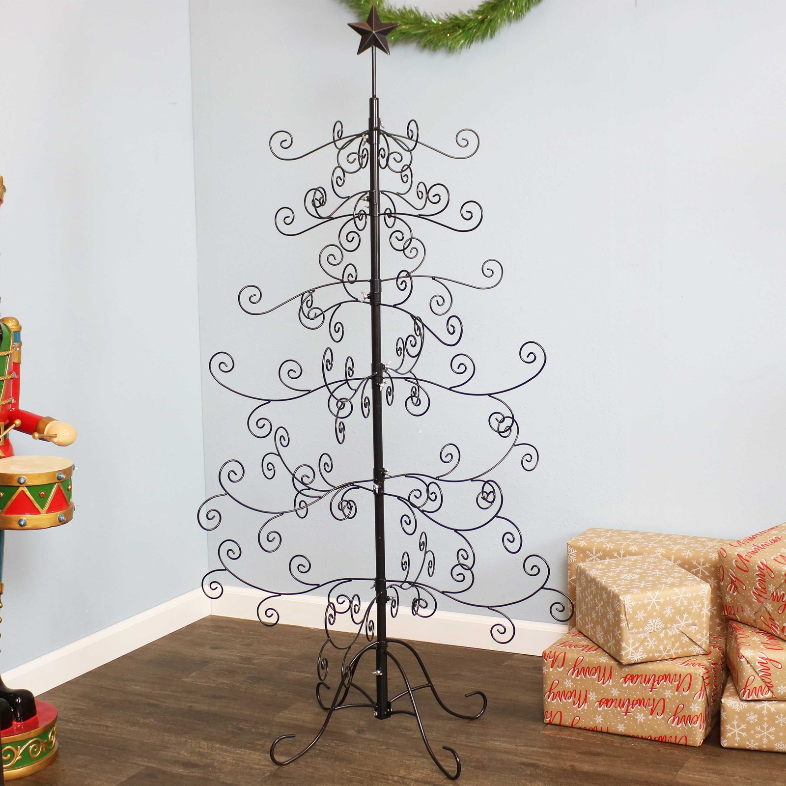 Metal Christmas Tree Ornament Display with Hooks, 60” H, Black by Sunnydaze