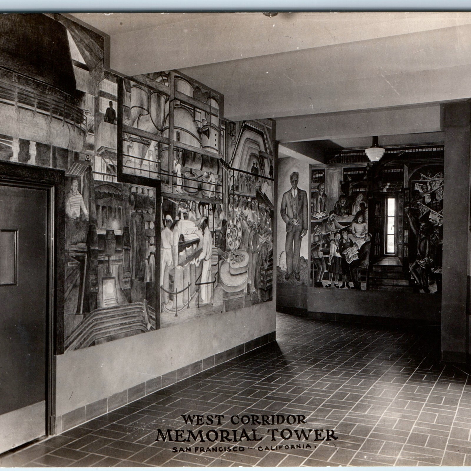 c1940s San Francisco CA RPPC Coit Tower West Corridor Murals WPA Art Postcard