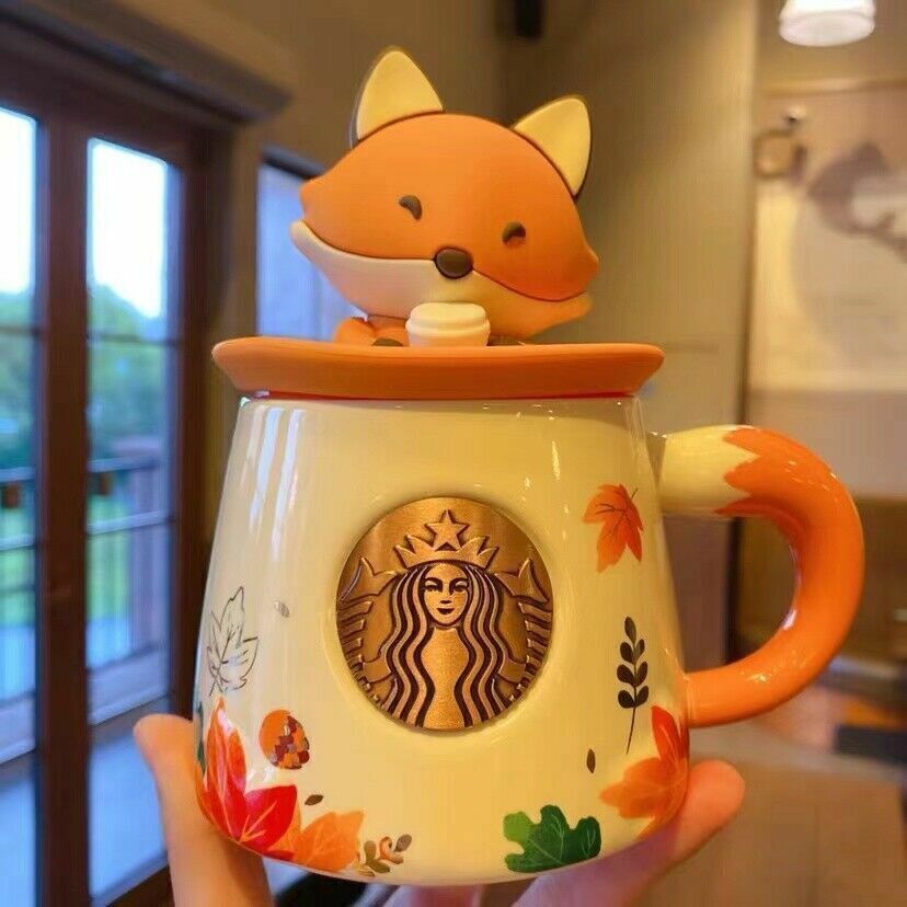 Starbucks Cute Fox Autumn Forest Maple Leaf Ceramics Mug Cup Set With Lid 11OZ Starbucks Cute Fox Autumn Forest Maple Leaf Ceramics Mug Cup Set With Lid 11OZ