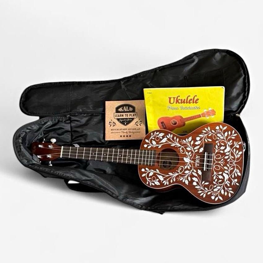 Kala KA-UK-NVGJ-BC Soprano Ukulele Mahogany Gloss Brown Floral w/ Bag Kala KA-UK-NVGJ-BC Soprano Ukulele Mahogany Gloss Brown Floral w/ Bag