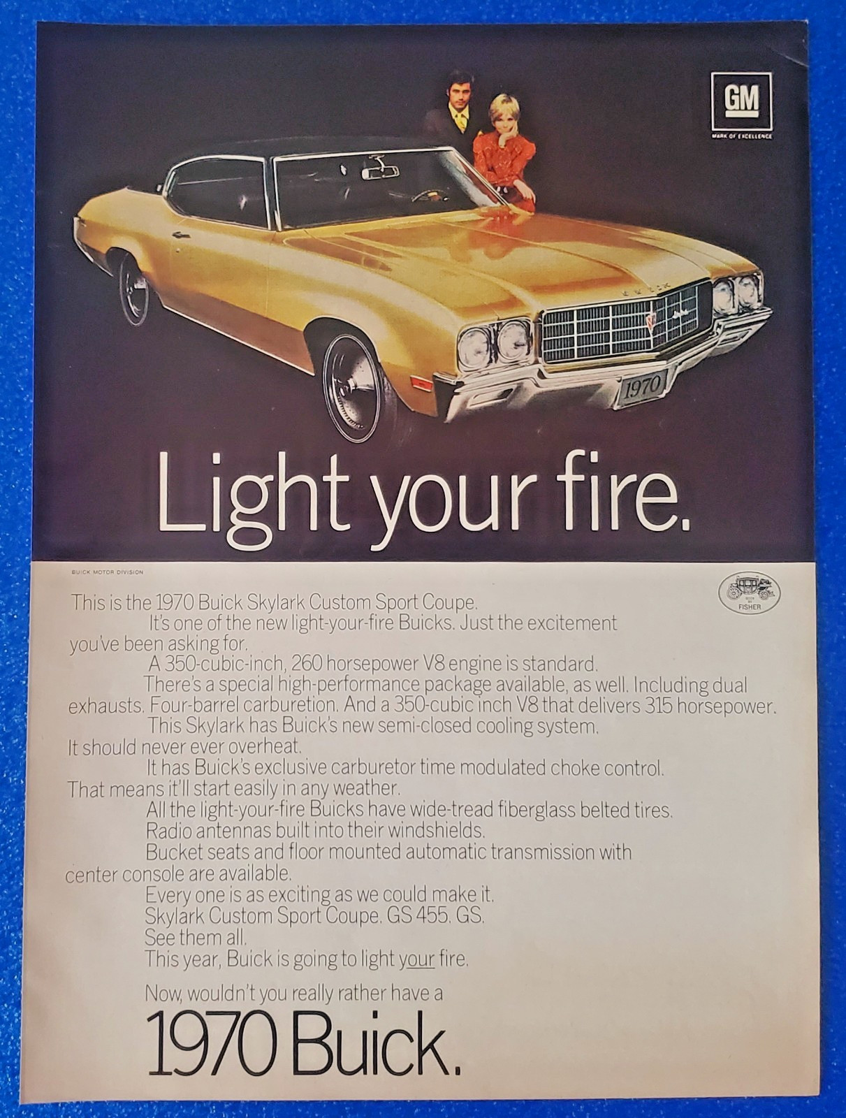 1970 BUICK SKYLARK CUSTOM SPORT COUPE PRINT AD CLASSIC GM STYLE & PERFORMANCE