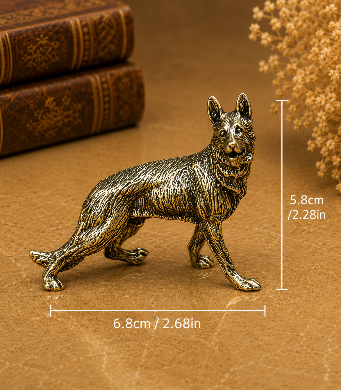 Mini Vintage Brass German Shepherd Statue Ornament Animal Collectible Dog Lover