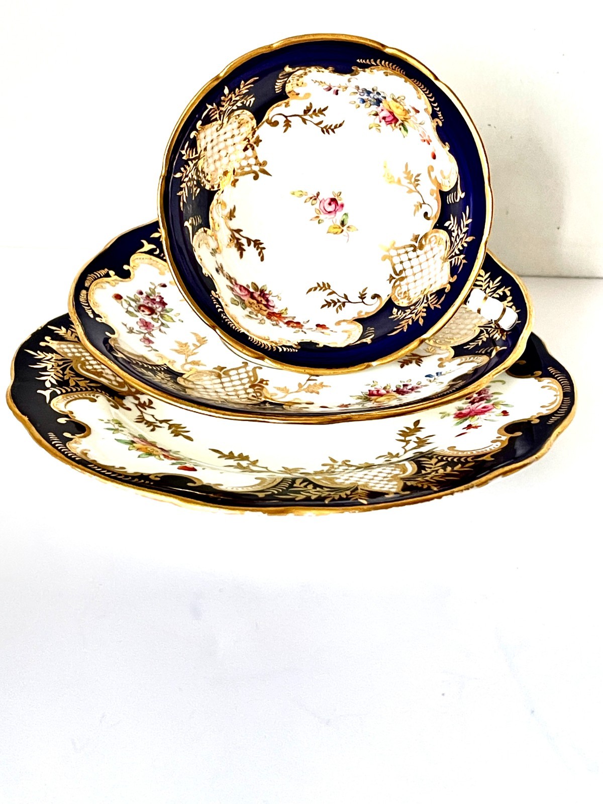ANTIQUE COALPORT 'BATWING' FINE BONE CHINA TEA TRIO Y3241 ENGLAND C 1901