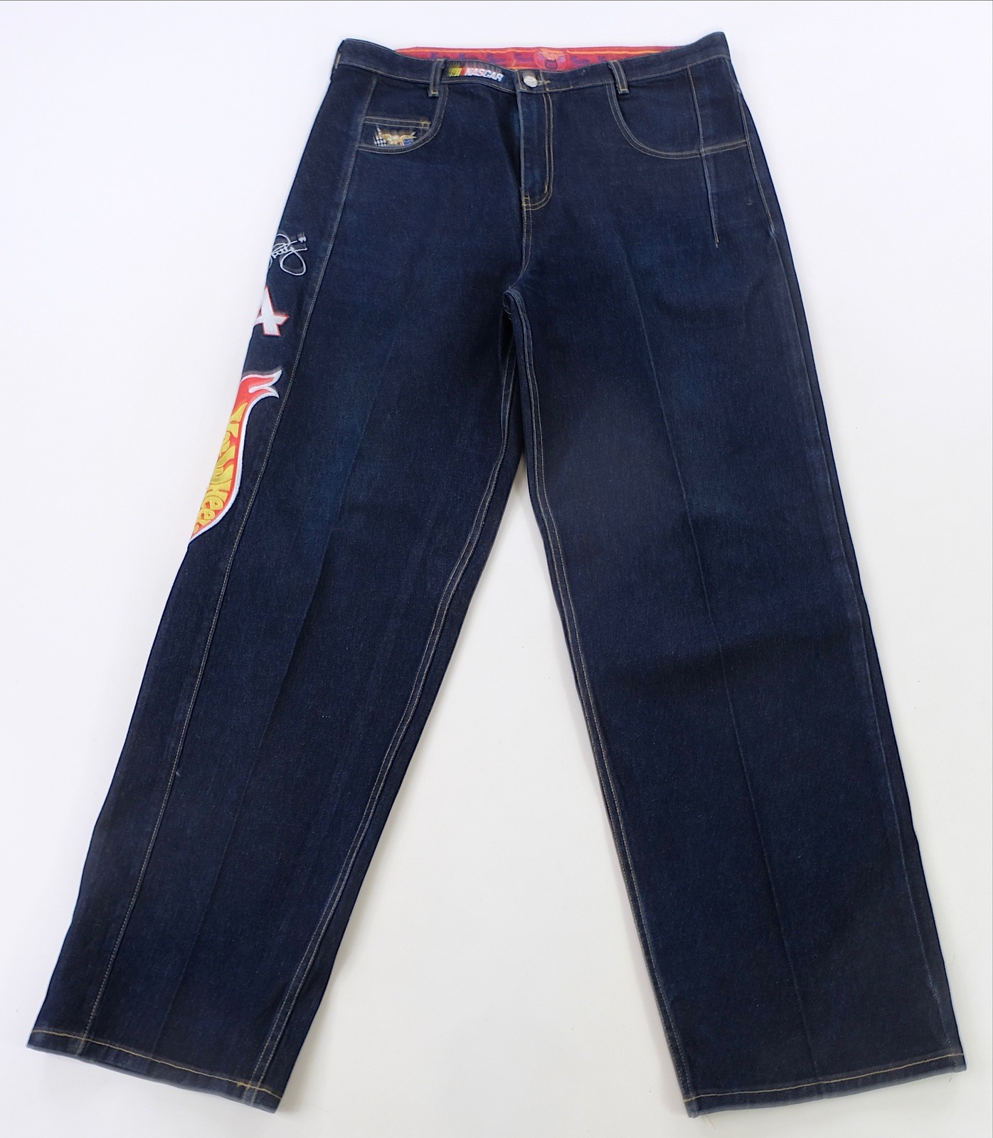 Rare Vintage JEFF HAMILTON Kyle Petty #44 Hot Wheels Baggy Denim Jeans 90s SZ 36