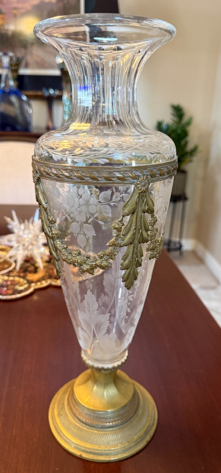 Antique Reverse Etched Bronze Base & Trim Baccarat France 15\