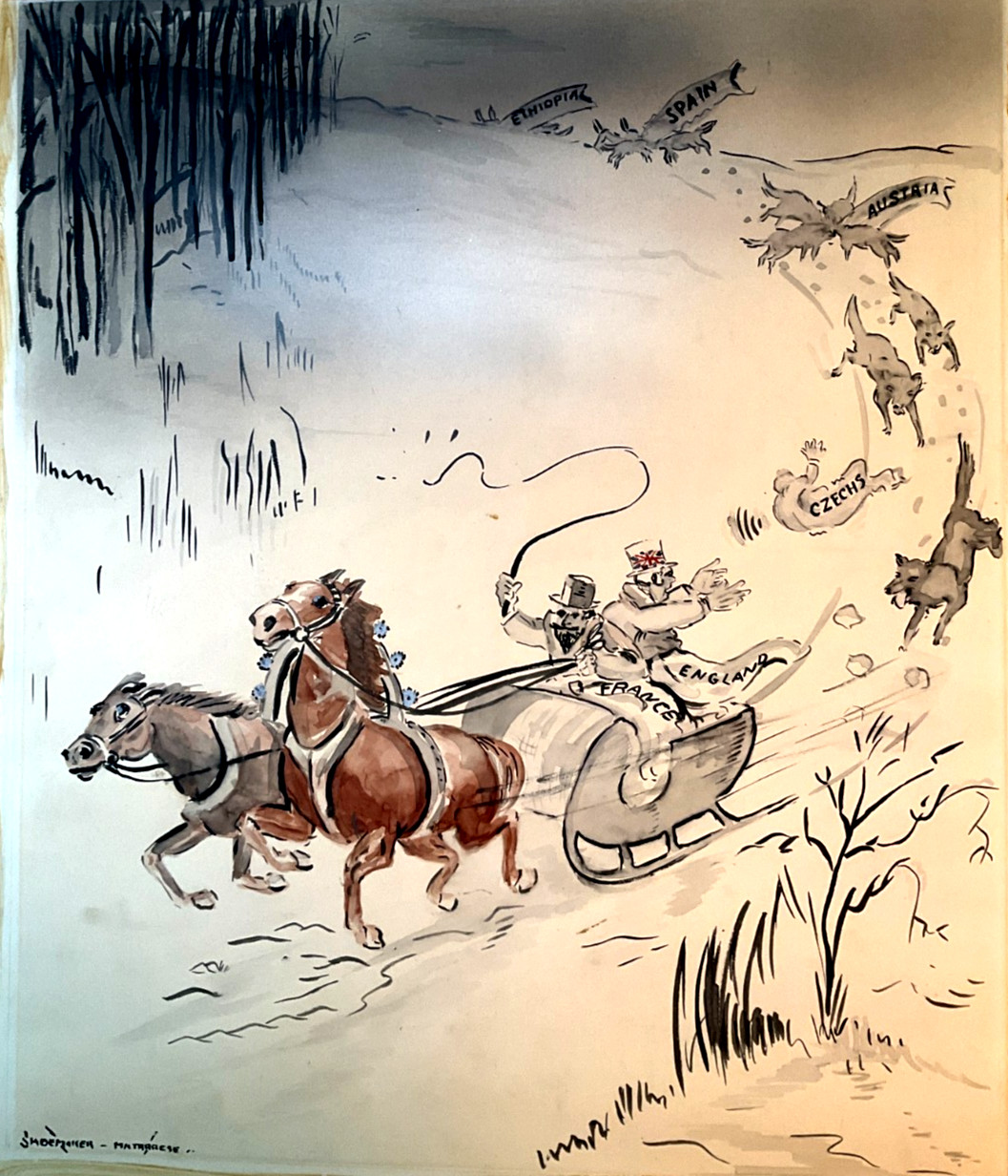 VAUGHN RICHARD SHOEMAKER  CHICAGO DAILY NEWS  ORIGINAL WATERCOLOR  1938 CARTOON
