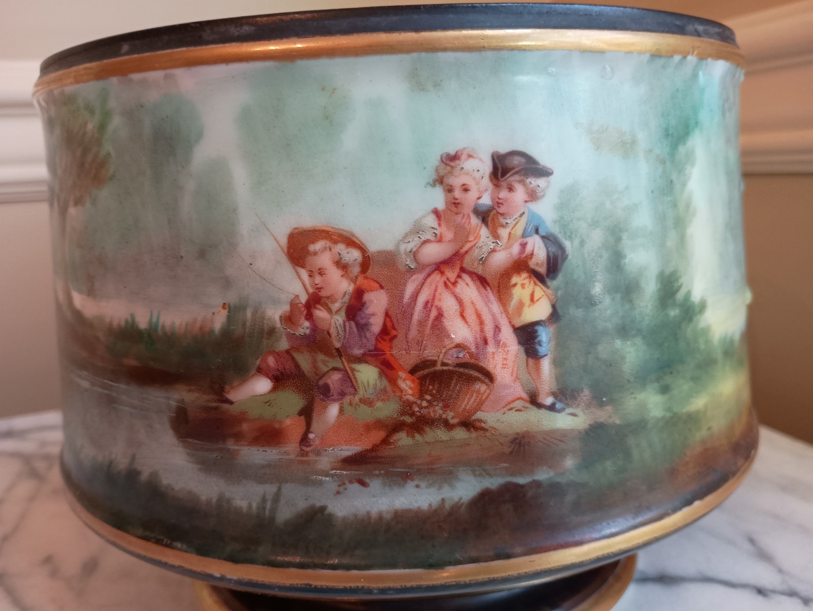 Antique 19th Century Exquisitely Painted Continental Porcelain Jardinere 7 Antique 19th Century Exquisitely Painted Continental Porcelain Jardinere 7