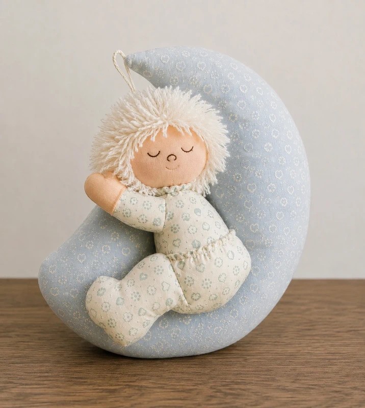 Vintage 1980s Russ Berrie Sleeping Baby on Crescent Moon Soft Nursery Decor Vintage 1980s Russ Berrie Sleeping Baby on Crescent Moon Soft Nursery Decor
