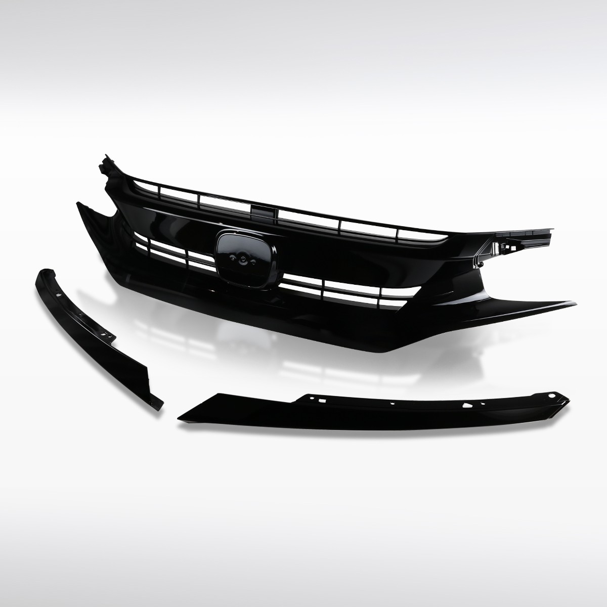 Fit 2016-2018 Honda Civic Glossy Black Vertical Billet Front Bumper Hood Grille