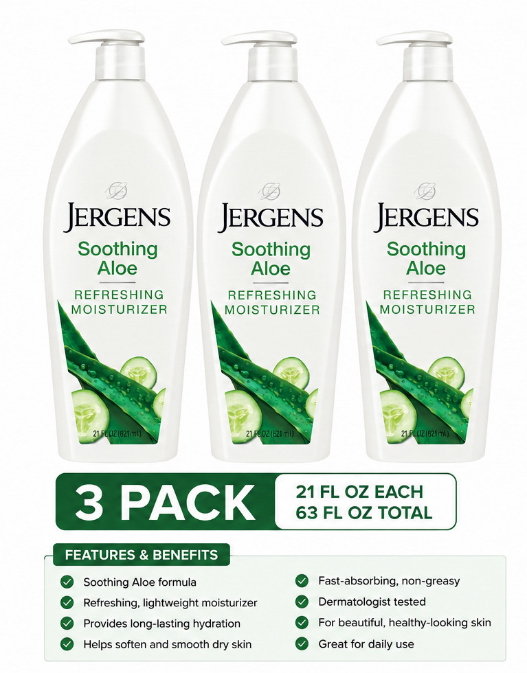 Jergens Soothing Aloe Hand Body Lotion Dry Skin Moisturizer 21 oz 3 Pack