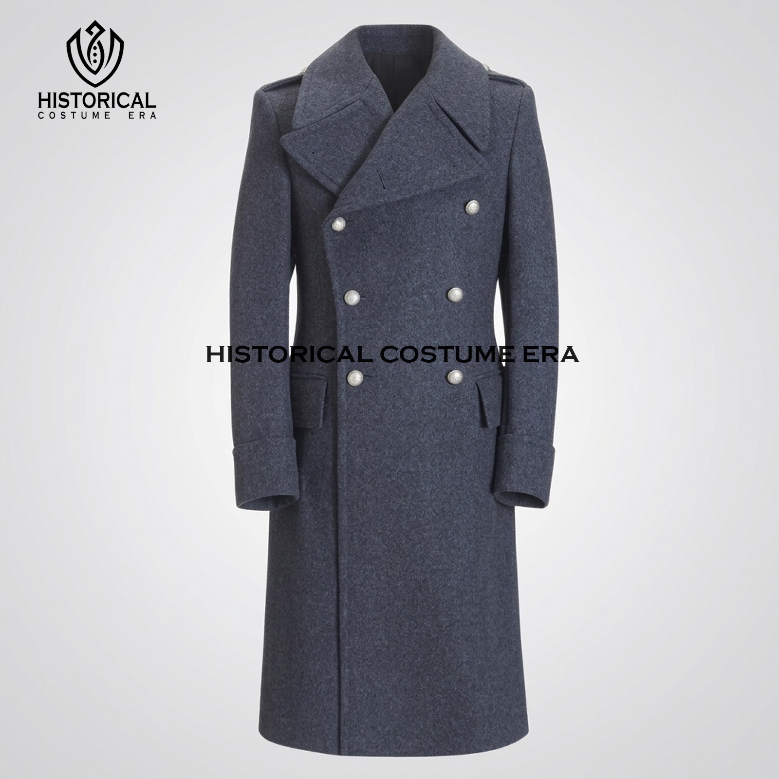 WWII RAF Blue Greatcoat – Classic Military Double-Breasted Wool Trench Overcoat