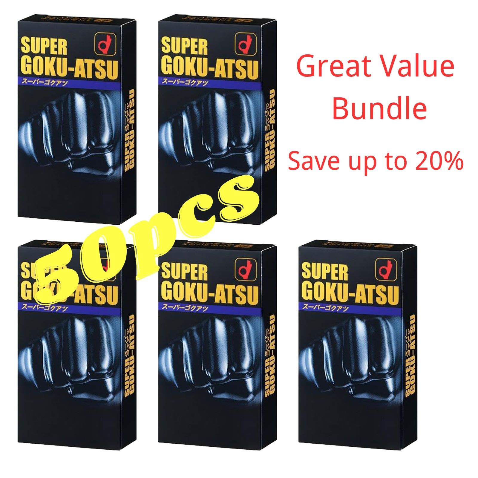 OKAMOTO GOKU-ATSU Super Thick Condoms 10pcs x 5 Pack (50 Total) Natural Latex