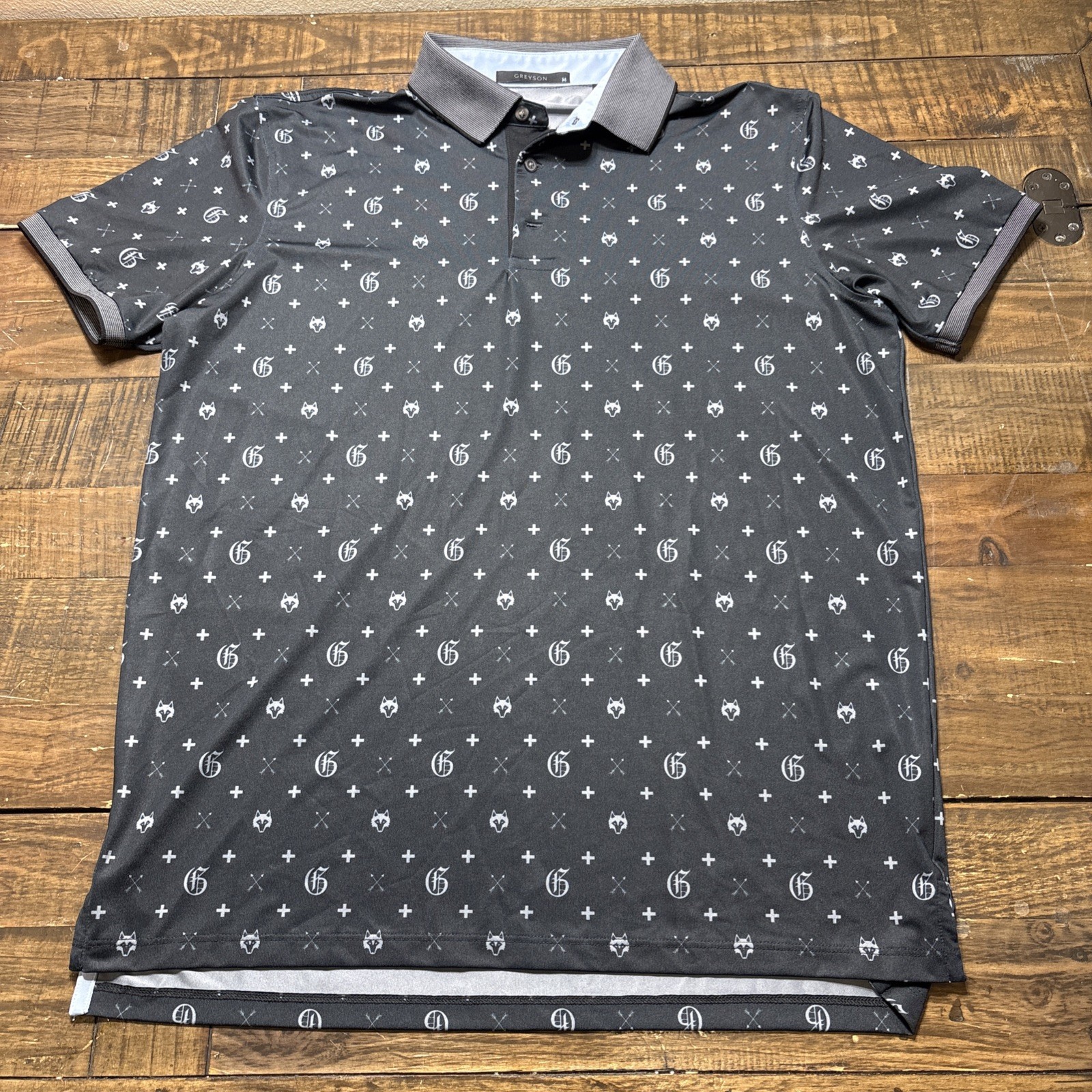 Greyson Clothiers Mens Black Wolf Logo G Monogram Golf Polo Shirt Print M