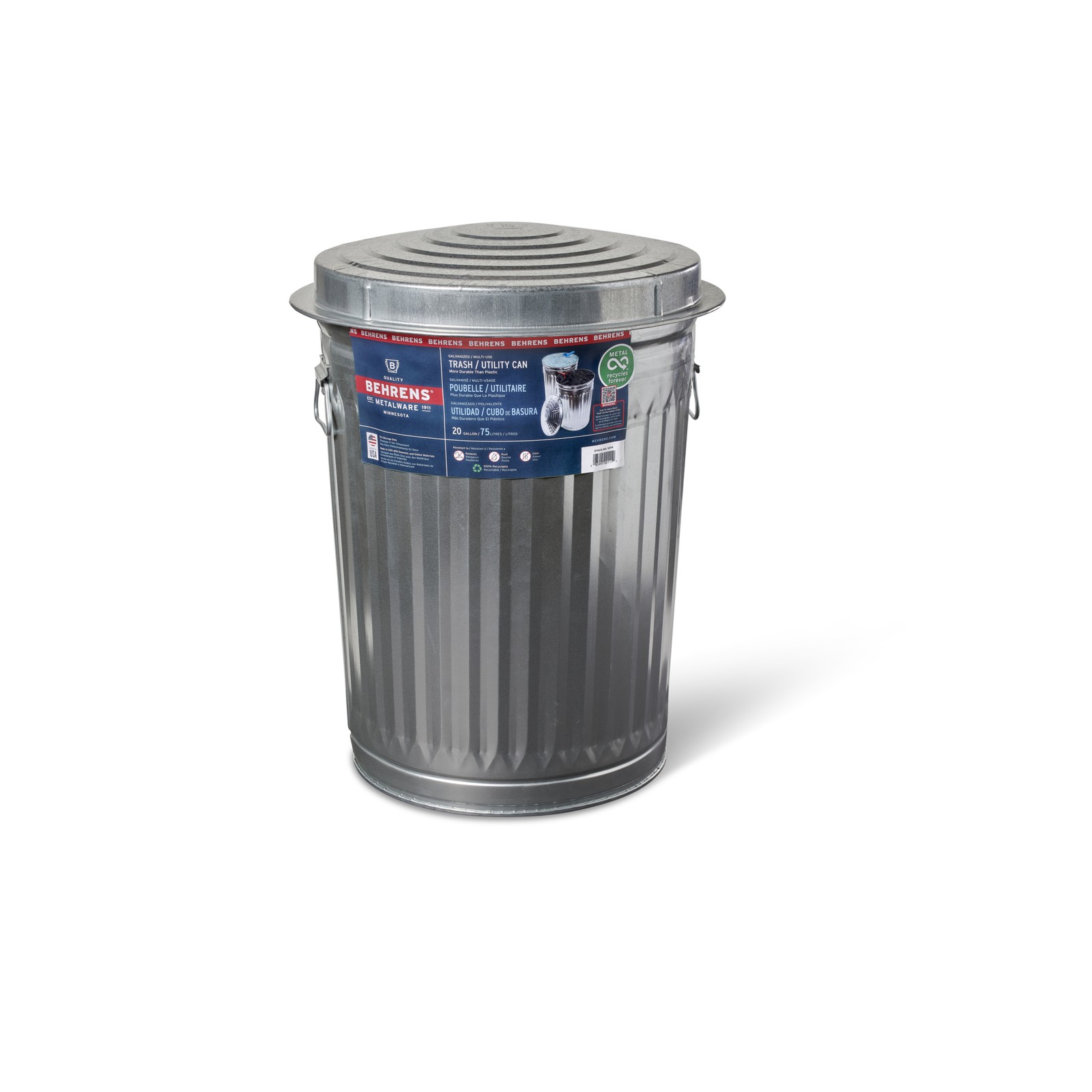 Behrens Galvanized Steel Utility Trash Can with Lid, 20 Gal., Model# 00111K Behrens Galvanized Steel Utility Trash Can with Lid, 20 Gal., Model# 00111K