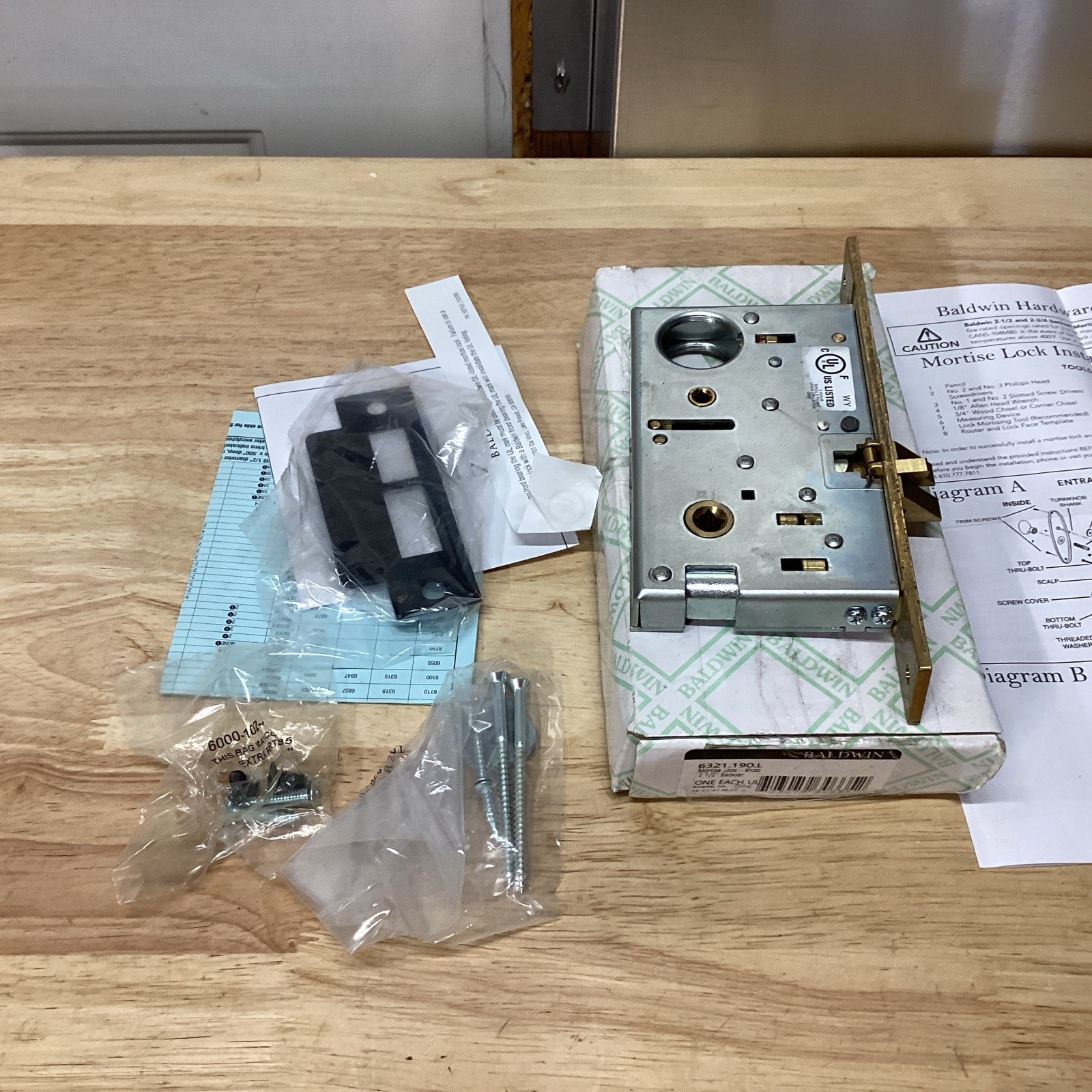 Baldwin 6321.190.L Satin Black Left Handleset & Knob Mortise Lock, 2-1/2\
