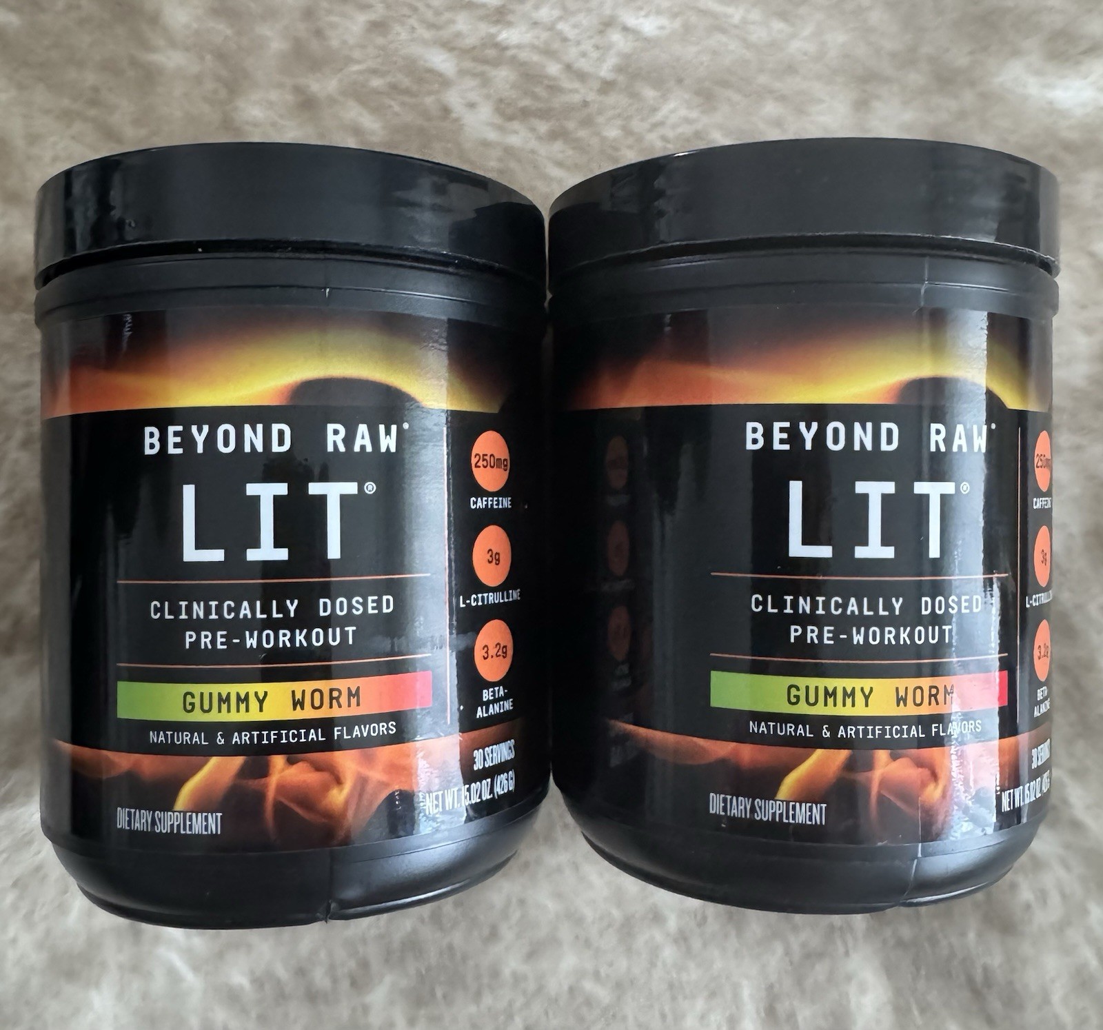 Beyond Raw LIT Pre Workout Powder Energy Gummy Worm 60 Servings 30oz Ex Feb 2028