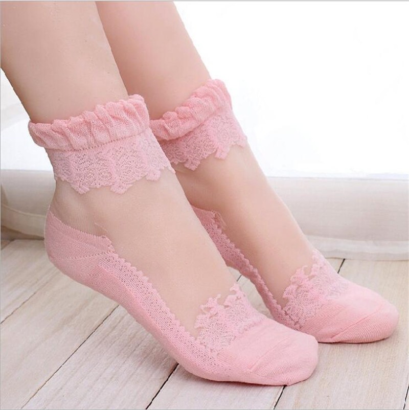 Women Cute Ultrathin Transparent Beautiful Crystal Silk Lace Elastic Short Socks Women Cute Ultrathin Transparent Beautiful Crystal Silk Lace Elastic Short Socks