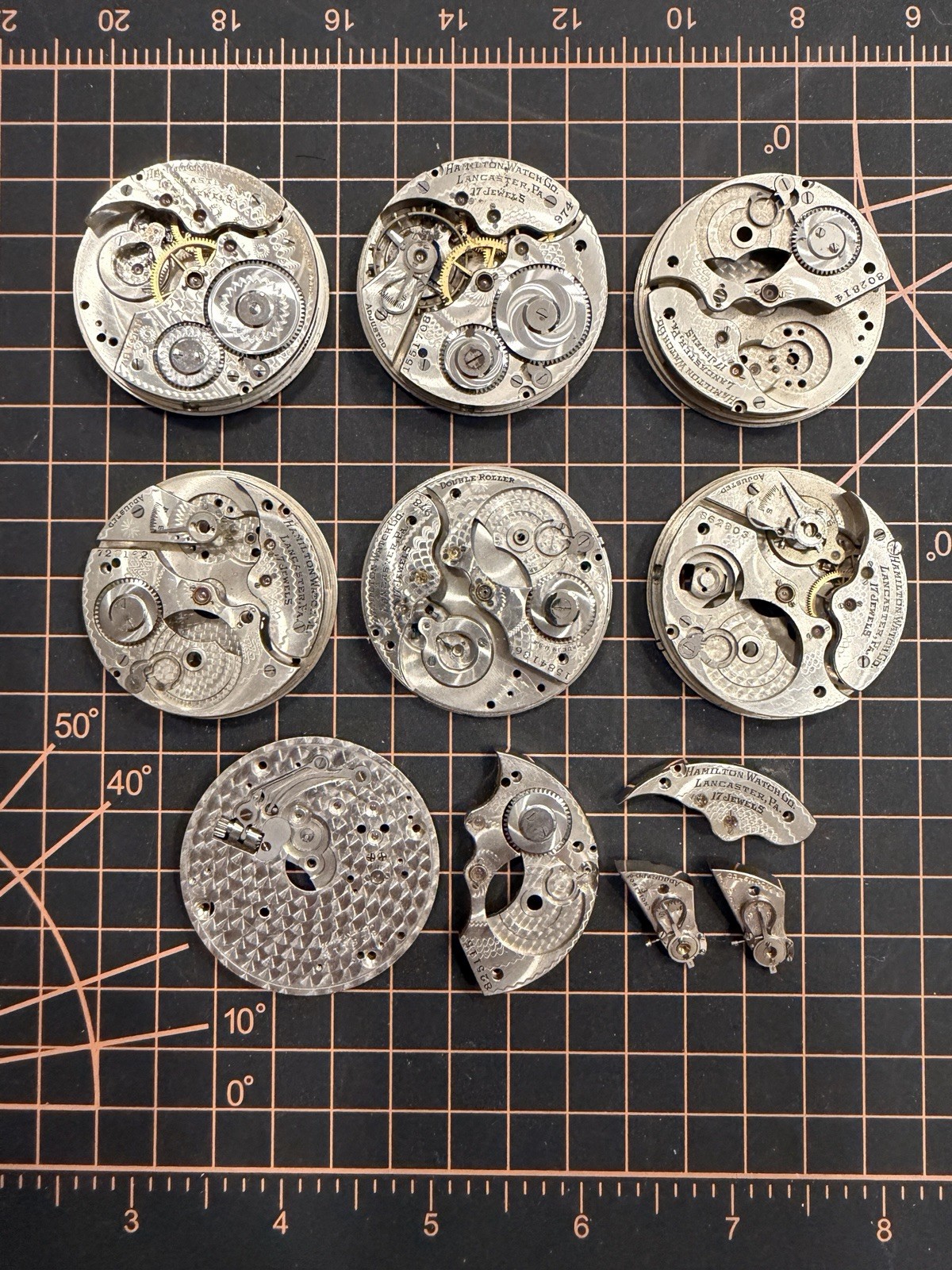 HUGE Vintage Hamilton Pocket Watch Parts Lot 17J Bridges Main Plates FOR PARTS