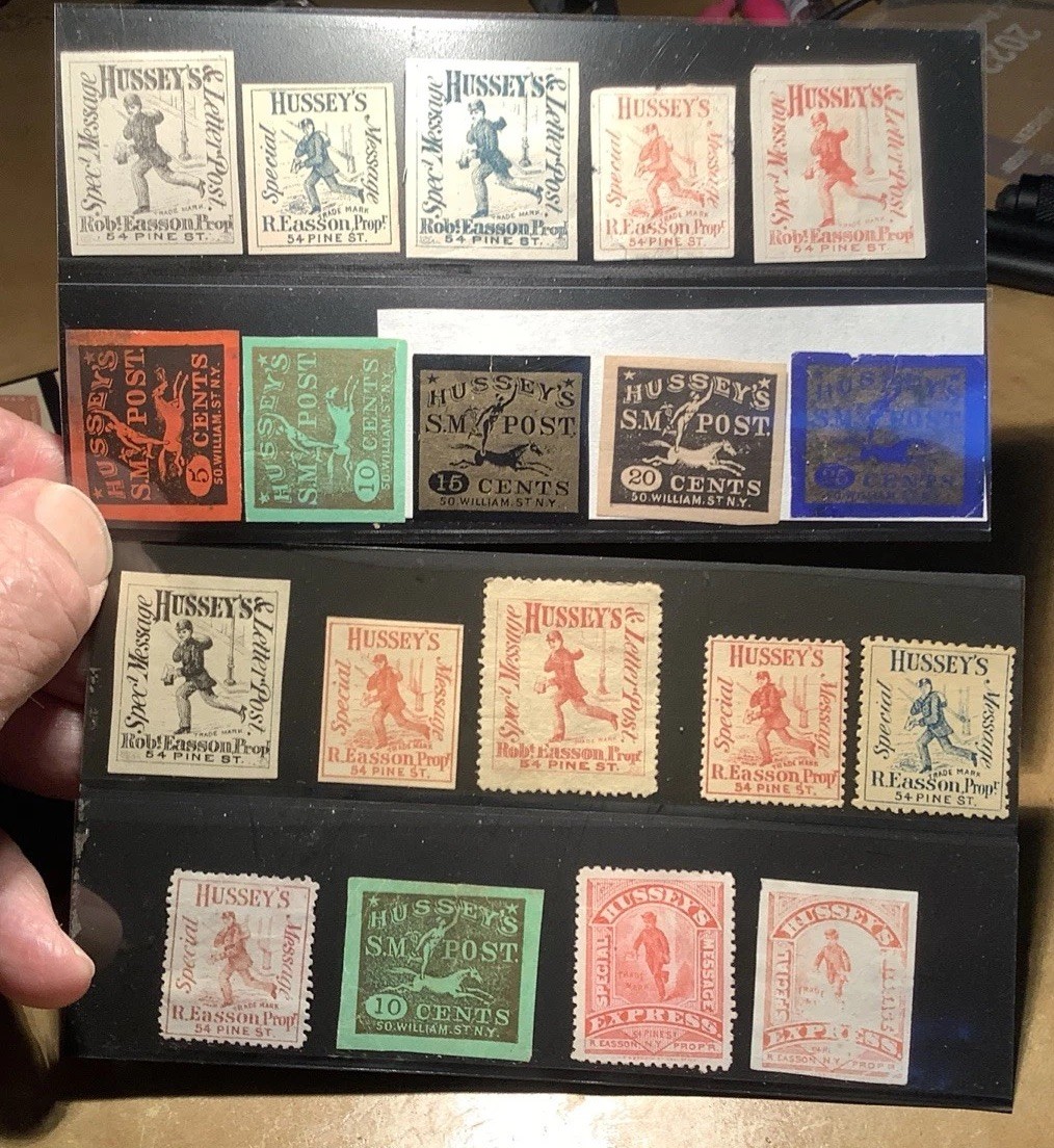 Lot of 19  1854-1880 HUSSEY’S POST.  Special message etc