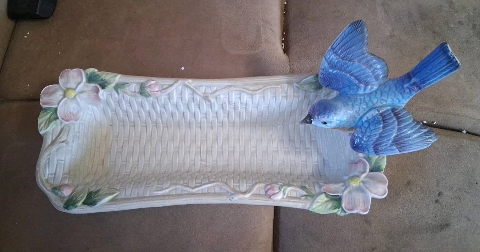 VTG FITZ & FLOYD BLUEBIRD DOGWOOD FLOWER WOVEN CRACKER/CHEESE DISH 10.5\ VTG FITZ & FLOYD BLUEBIRD DOGWOOD FLOWER WOVEN CRACKER/CHEESE DISH 10.5\