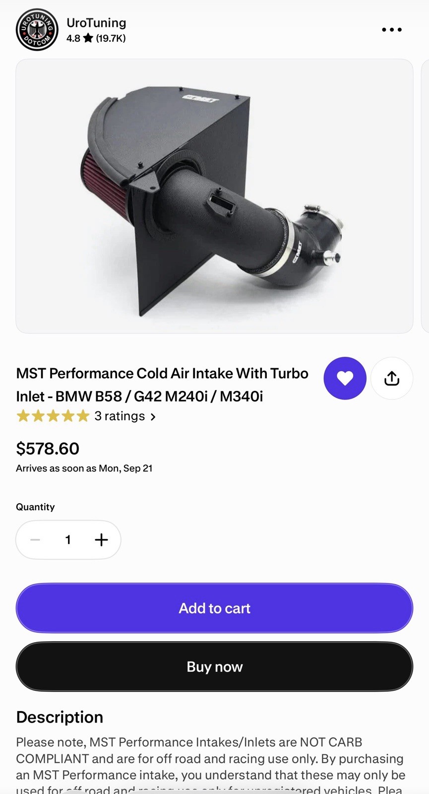 MST Performance Cold Air Intake With TurboInlet - BMW B58 / G42 M240i / M340i