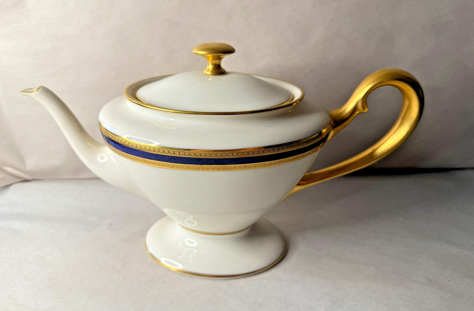 Vintage Lenox P72 Model 742 Coffee or Teapot White Cobalt Blue & Gold Trim