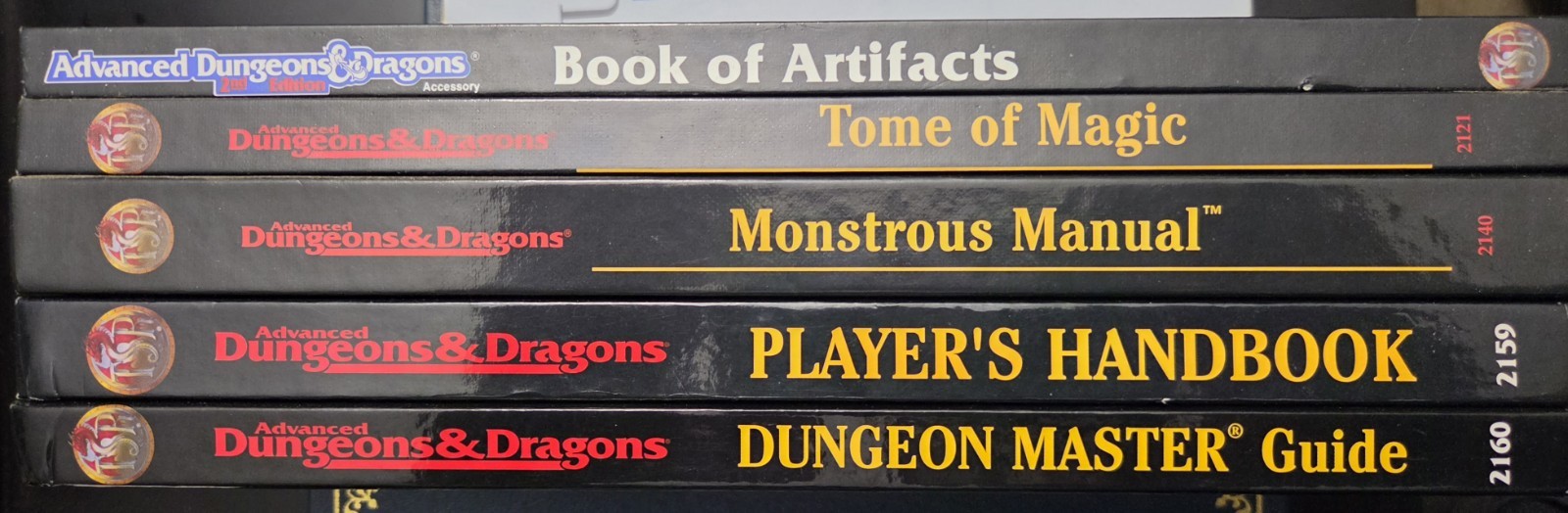 DM Guide, Players Handbook, Tome of Magic, Book of Artifacts, Monstrous Manual