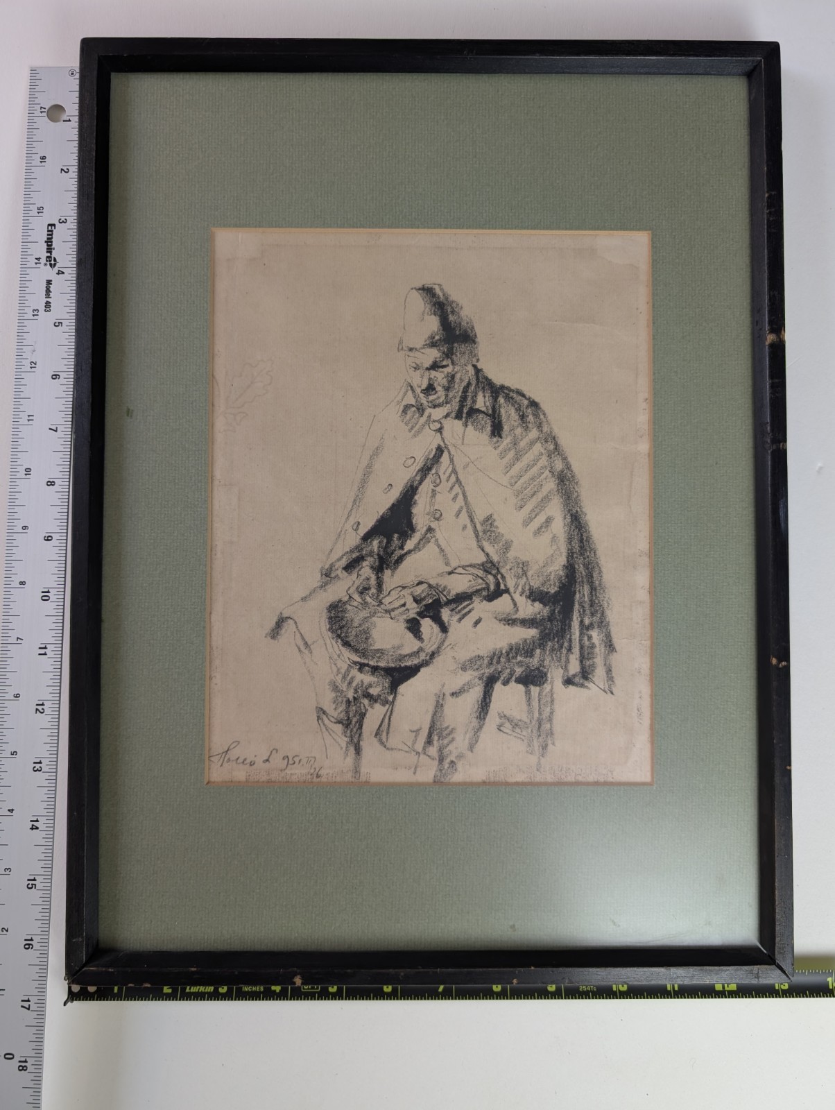 Antique Charcoal Drawing – Seated Man – Signed Forero L. 1895 – 12x17\