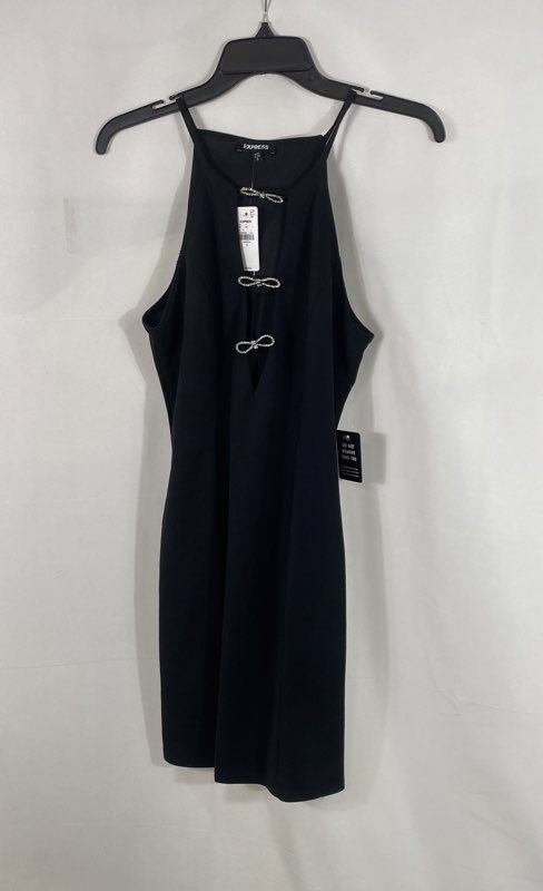 Express Women\'s Black Rhinestone Bow Cutout Halter Mini Dress NWT Sz S