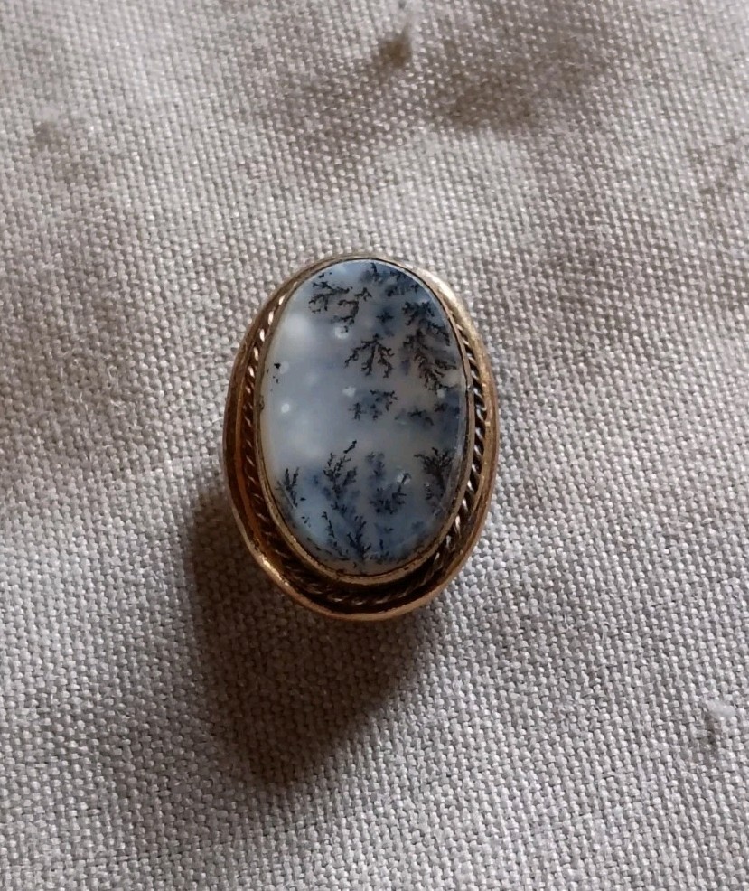 Beautiful Antique Gold Filled Dendritic Agate Single Cufflink.