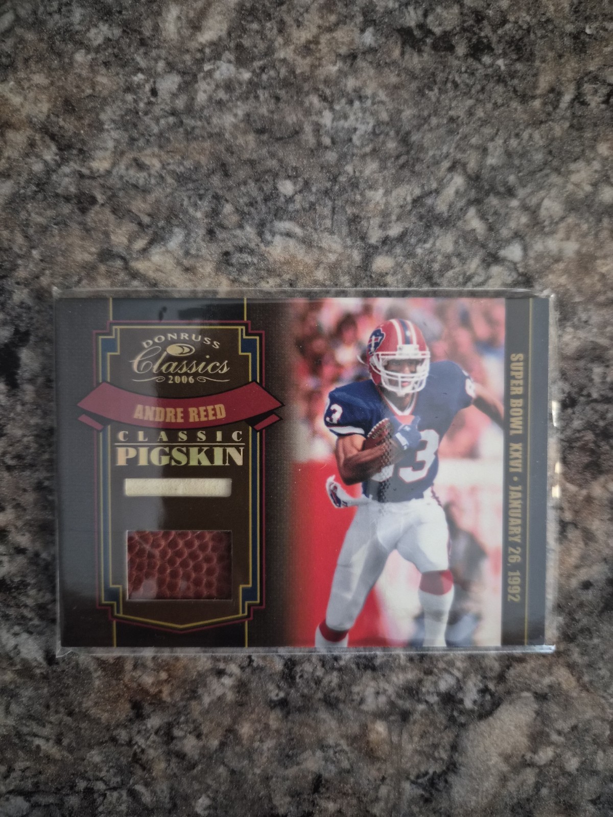 2006 DONRUSS SUPER BOWL XXVI CLASSIC PIGSKIN ANDRE REED GAME-USED FOOTBALL 16/25 2006 DONRUSS SUPER BOWL XXVI CLASSIC PIGSKIN ANDRE REED GAME-USED FOOTBALL 16/25