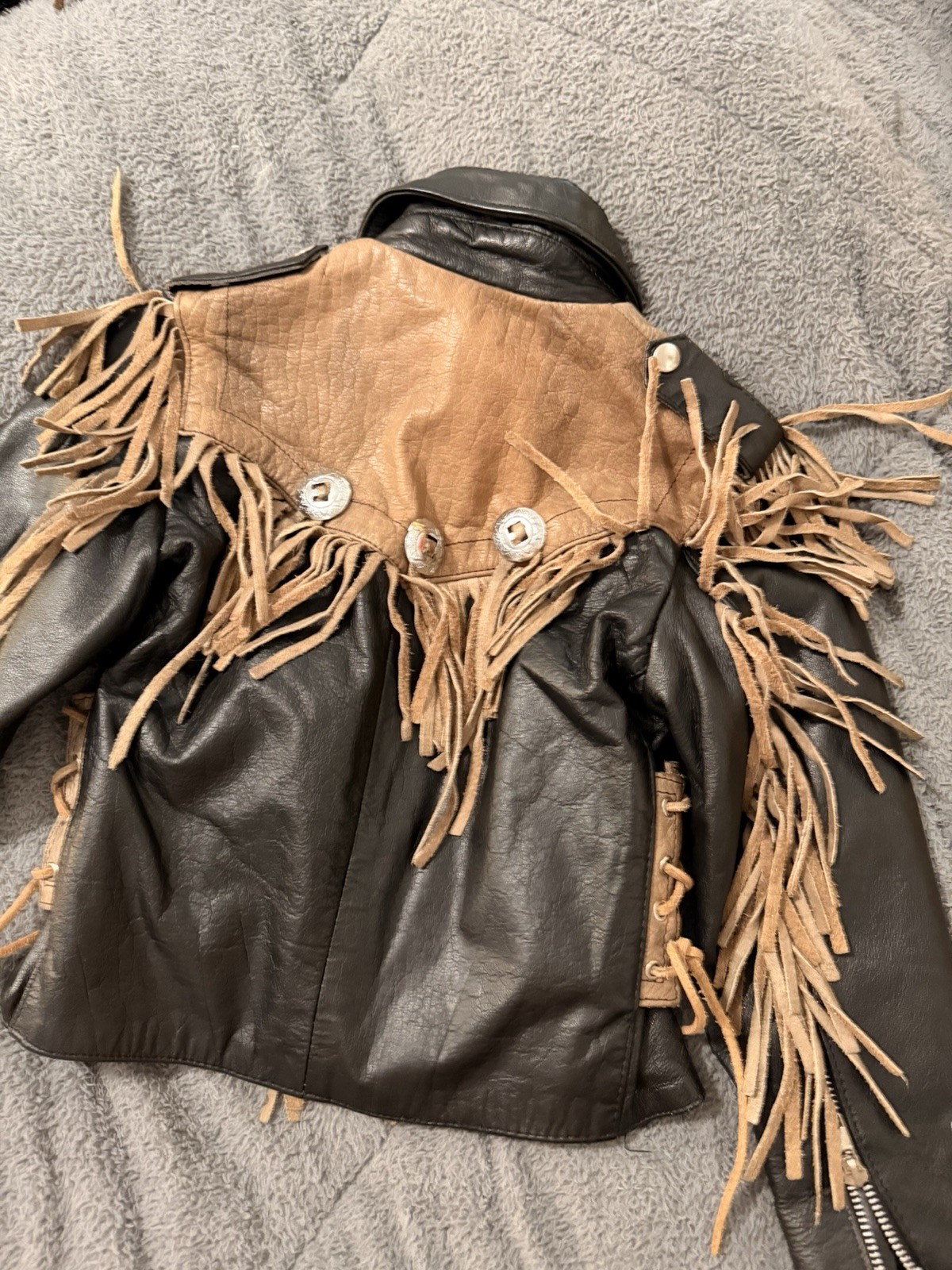 Kids Vintage Shaf Leather Jacket Biker Black Fringe Moto Riding Medium  6/7 