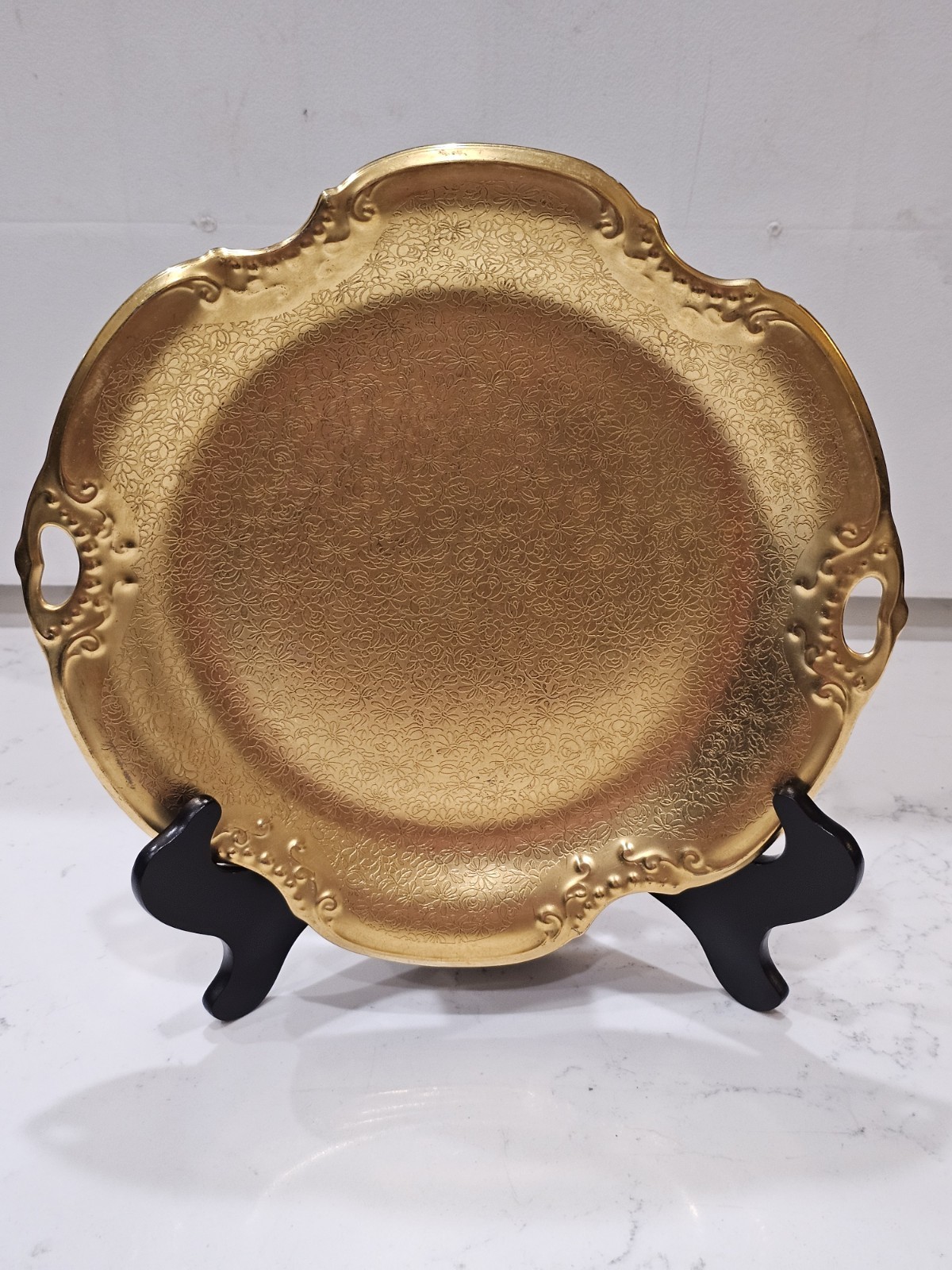 VINTAGE PICKARD CHINA ALL OVER GOLD ENCRUSTED DAISY & ROSE 4 Lobe TRAY DISH #717