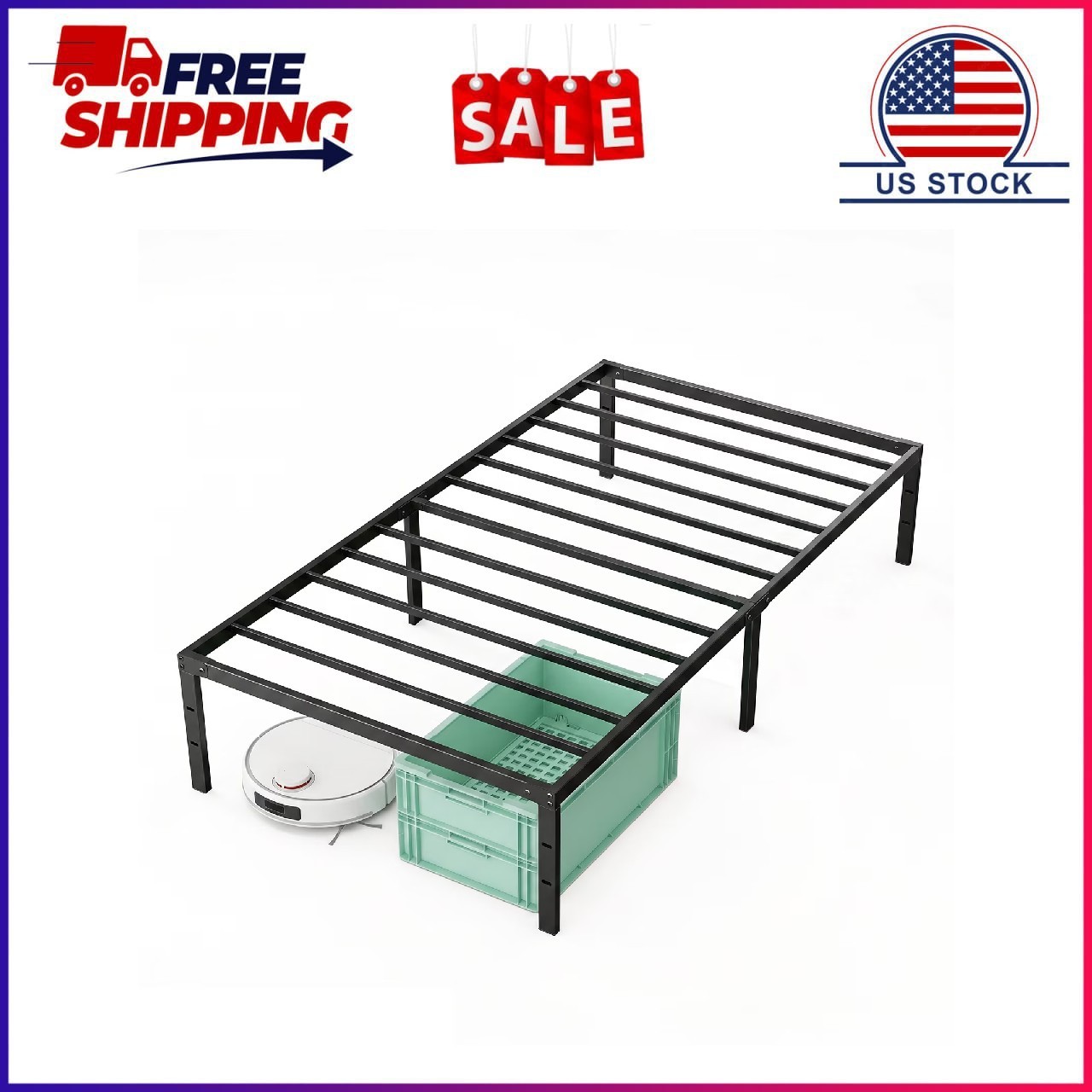 Alvantor Metal Bed Frame 16 Inch Tall, Heavy Duty Sturdy Mattress Foundation