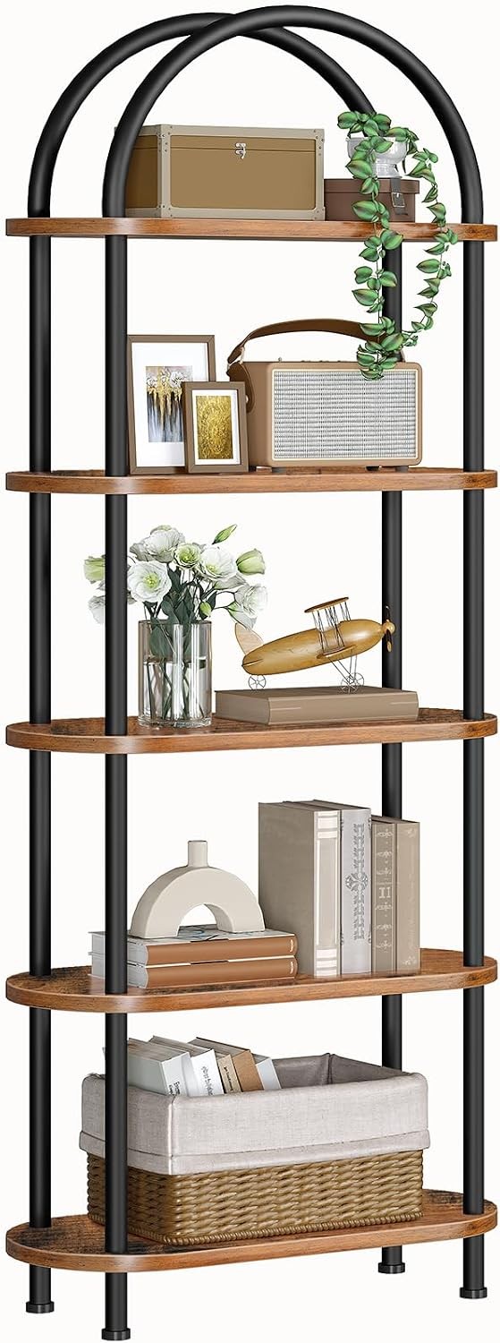 HOOBRO 5 Tier Open Bookshelf, Industrial Arched Bookcase Display Shelf Rack, ...