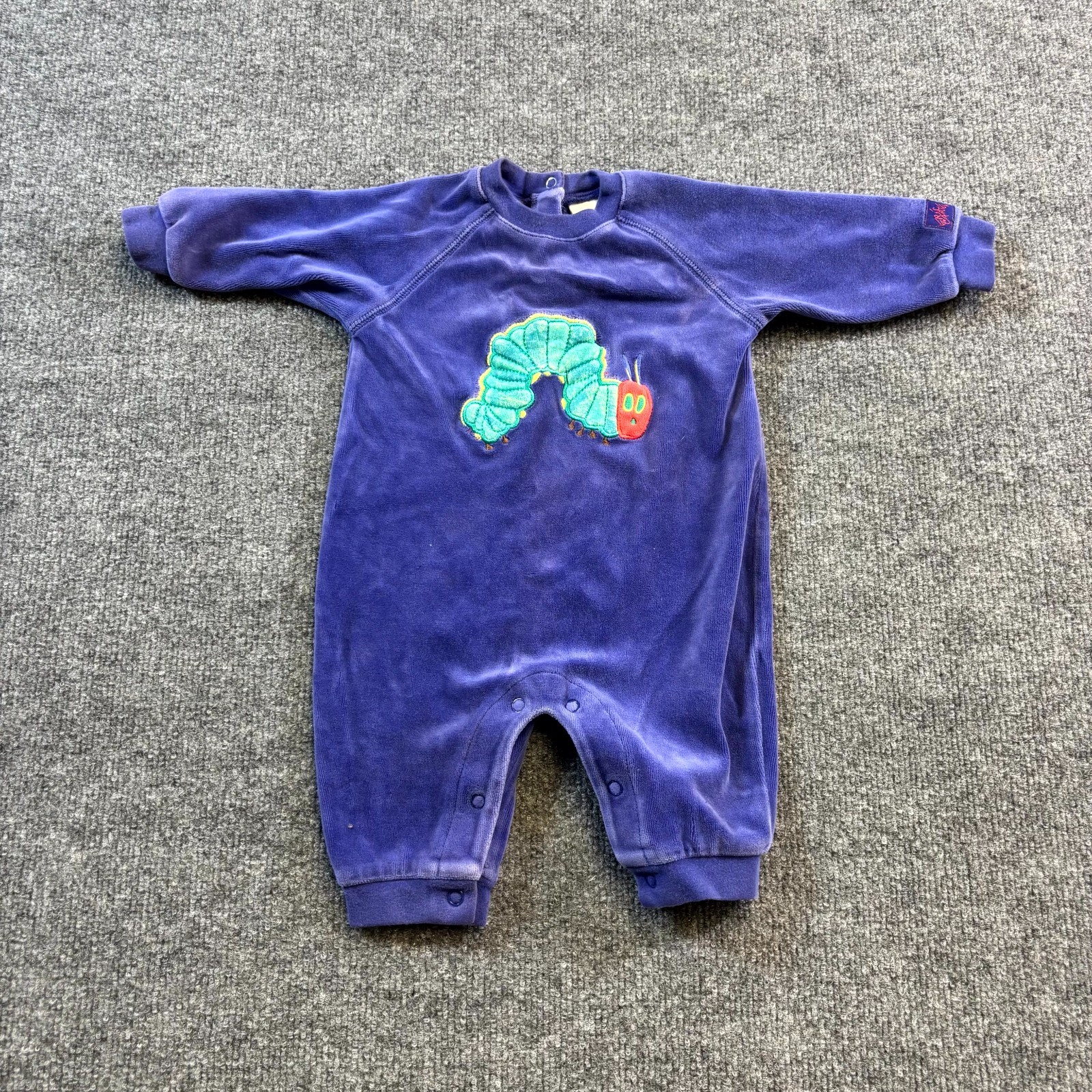 VINTAGE Carter's The Very Hungry Caterpillar Velour Romper Baby 3-6 Months Blue