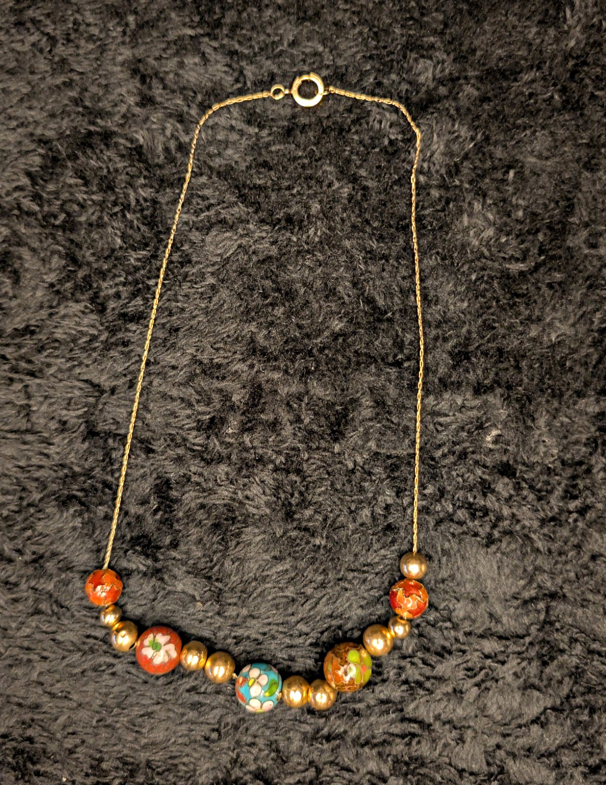 Vintage 14KT Gold Cloisonné Beaded Chain Necklace with 14k Gold Beads 16.5 in Vintage 14KT Gold Cloisonné Beaded Chain Necklace with 14k Gold Beads 16.5 in
