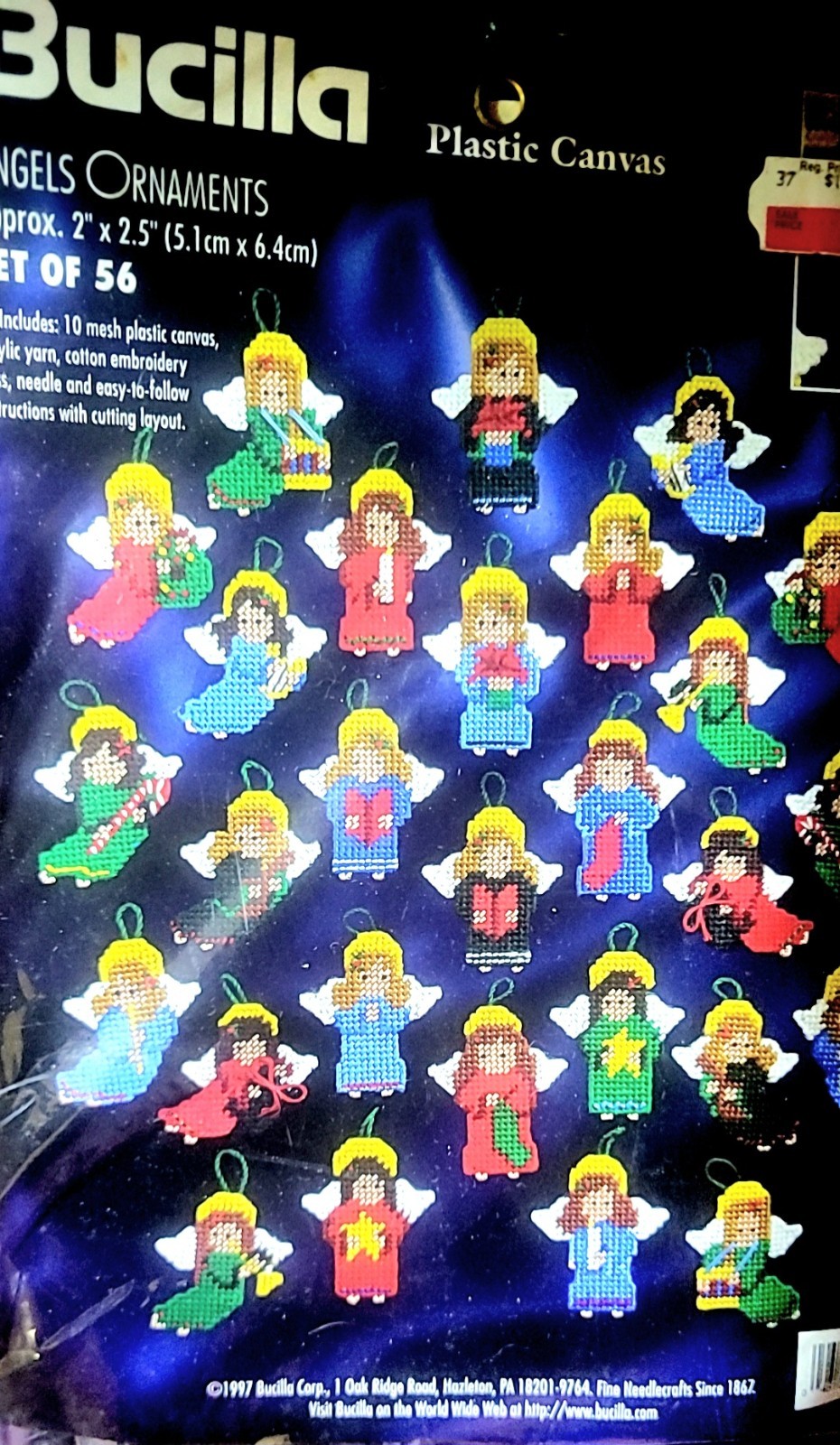 1997 Bucilla Plastic Canvas Holiday Christmas Angel Ornament Kit Set of 56 61224