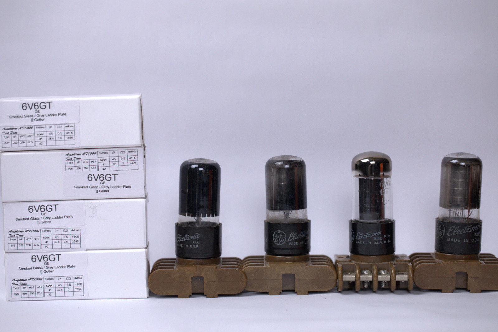 QUAD GE 6V6GT Smoked Glass Grey Ladder Plate [] GETTER  Vintage Vacuum Tubes
