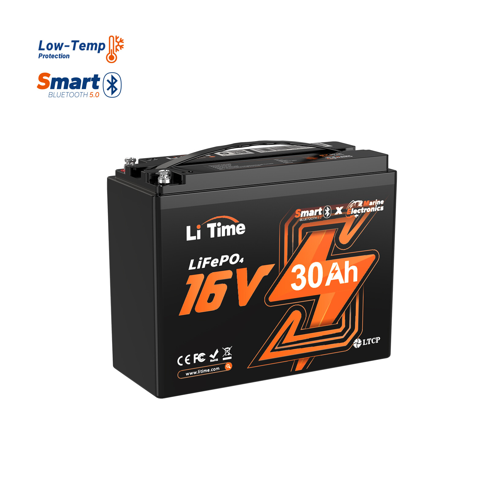 LiTime 16V 30Ah/70Ah/100Ah Smart Fish Finder Lithium Battery LiFePO4-Refurbished