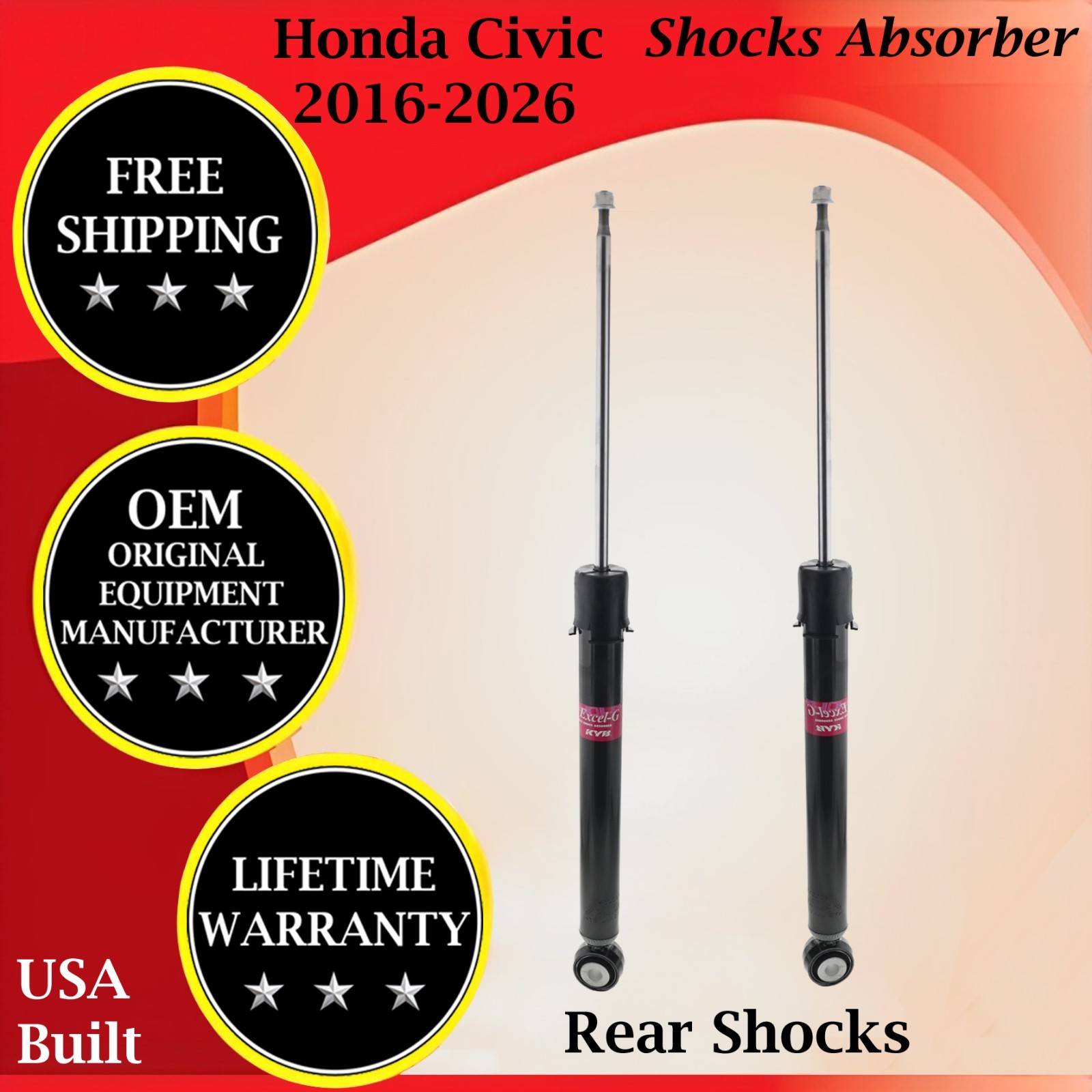 KYB Genuine OEM Rear Shocks For 2016-2026 Honda Civic Lifetime Warranty