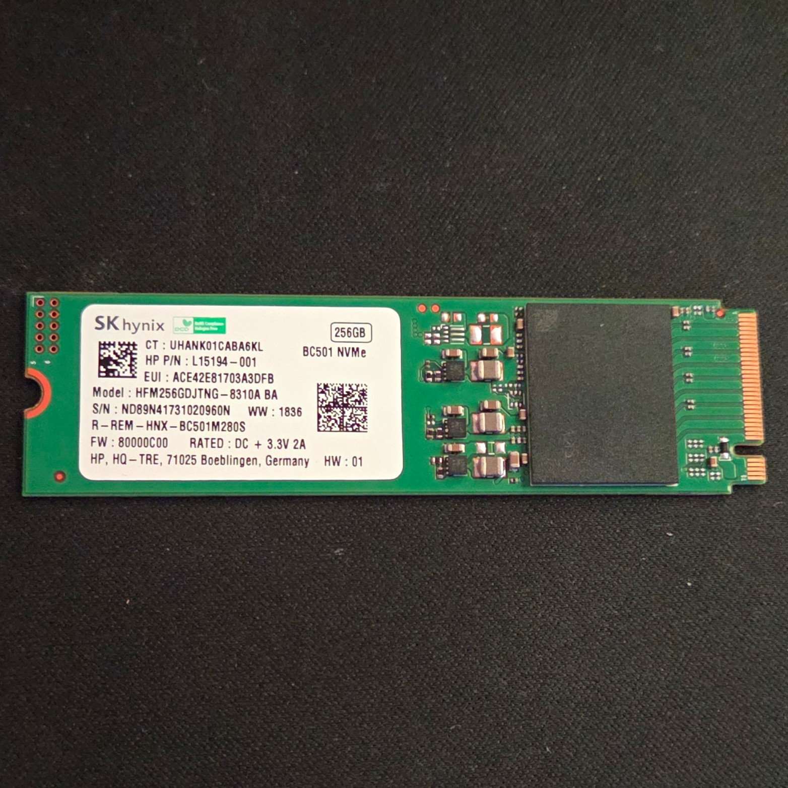 SK hynix BC501 256GB NVMe M.2 Internal SSD HFM256GDJTNG-8310A