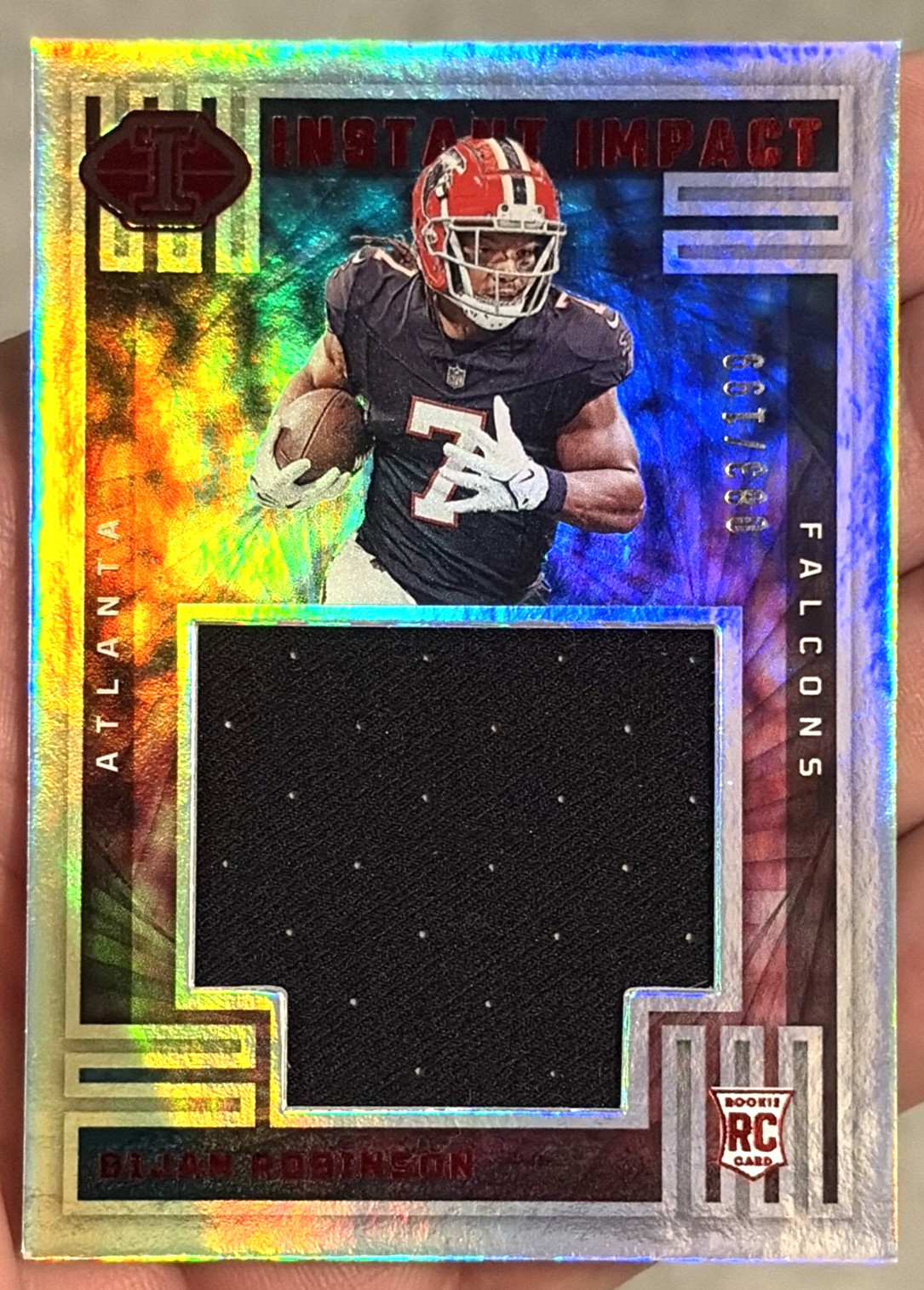 2023 Panini Illusions - Instant Impact Bijan Robinson #II-BRN Red /199 (MEM, RC)