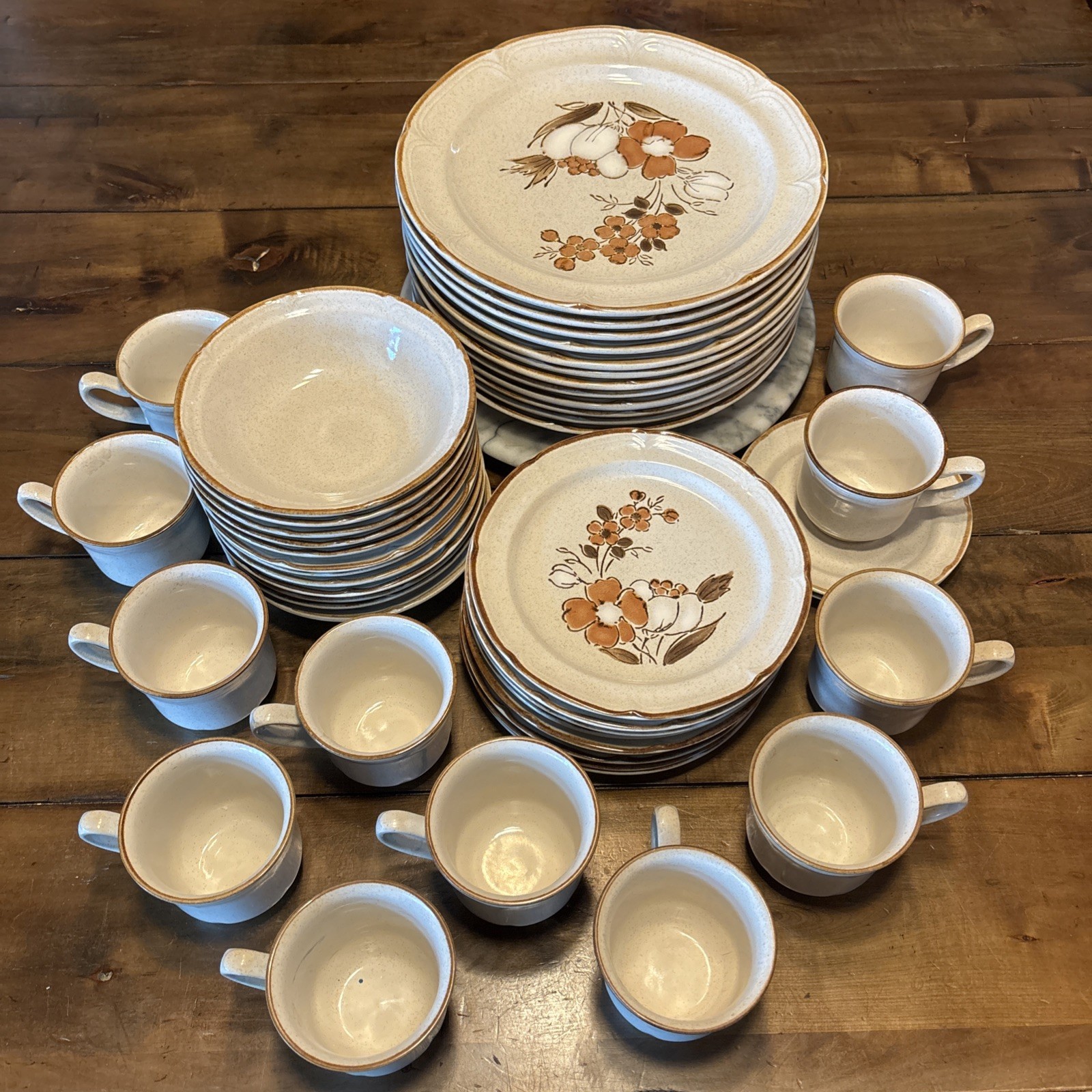 50pc VTG 70s MCM Hearthside Stoneware Autumn Fair Baroque Floral Dish Set Japan
