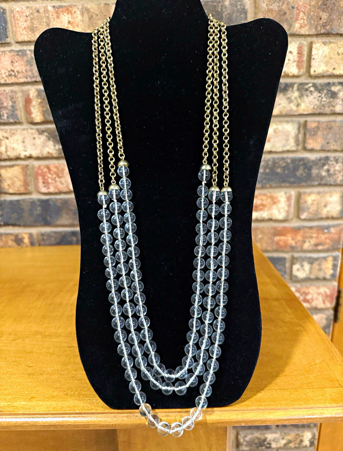 J. Crew Vintage Triple Strand Glass Bead Runway Necklace Gold Tone J. Crew Vintage Triple Strand Glass Bead Runway Necklace Gold Tone