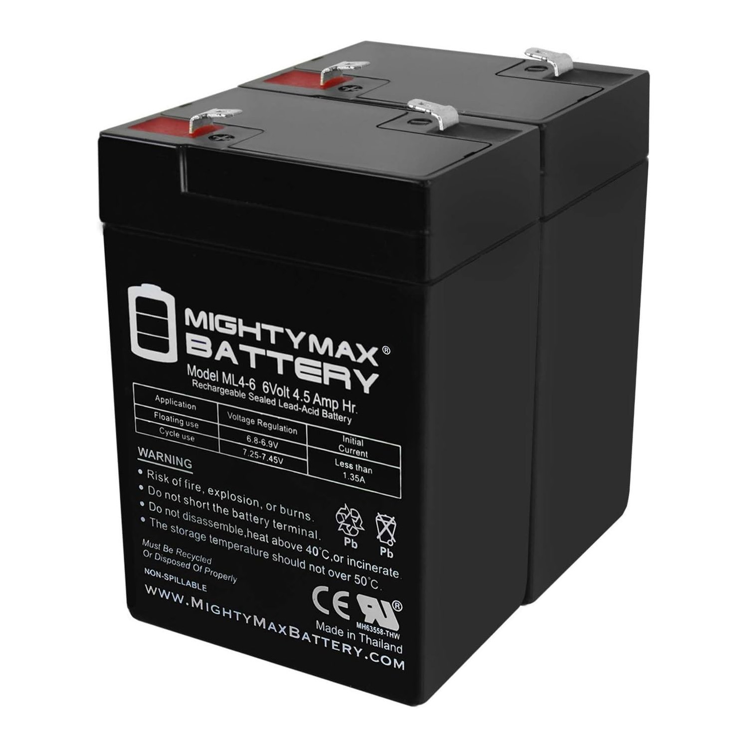 Mighty Max 2 Pack - 6 Volt 6v 4.5ah Rechargeable Deer Game Feeder Battery