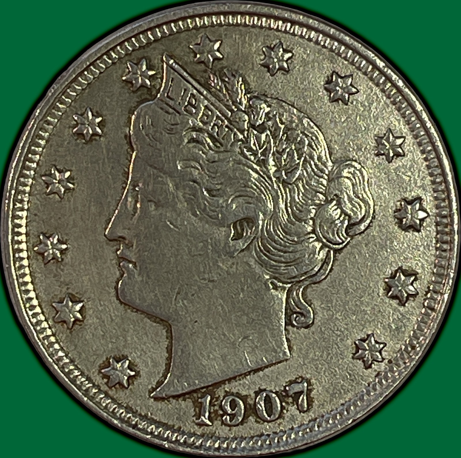1907 Liberty Head V Nickel Almost Uncirculated AU Coin, Details #47963